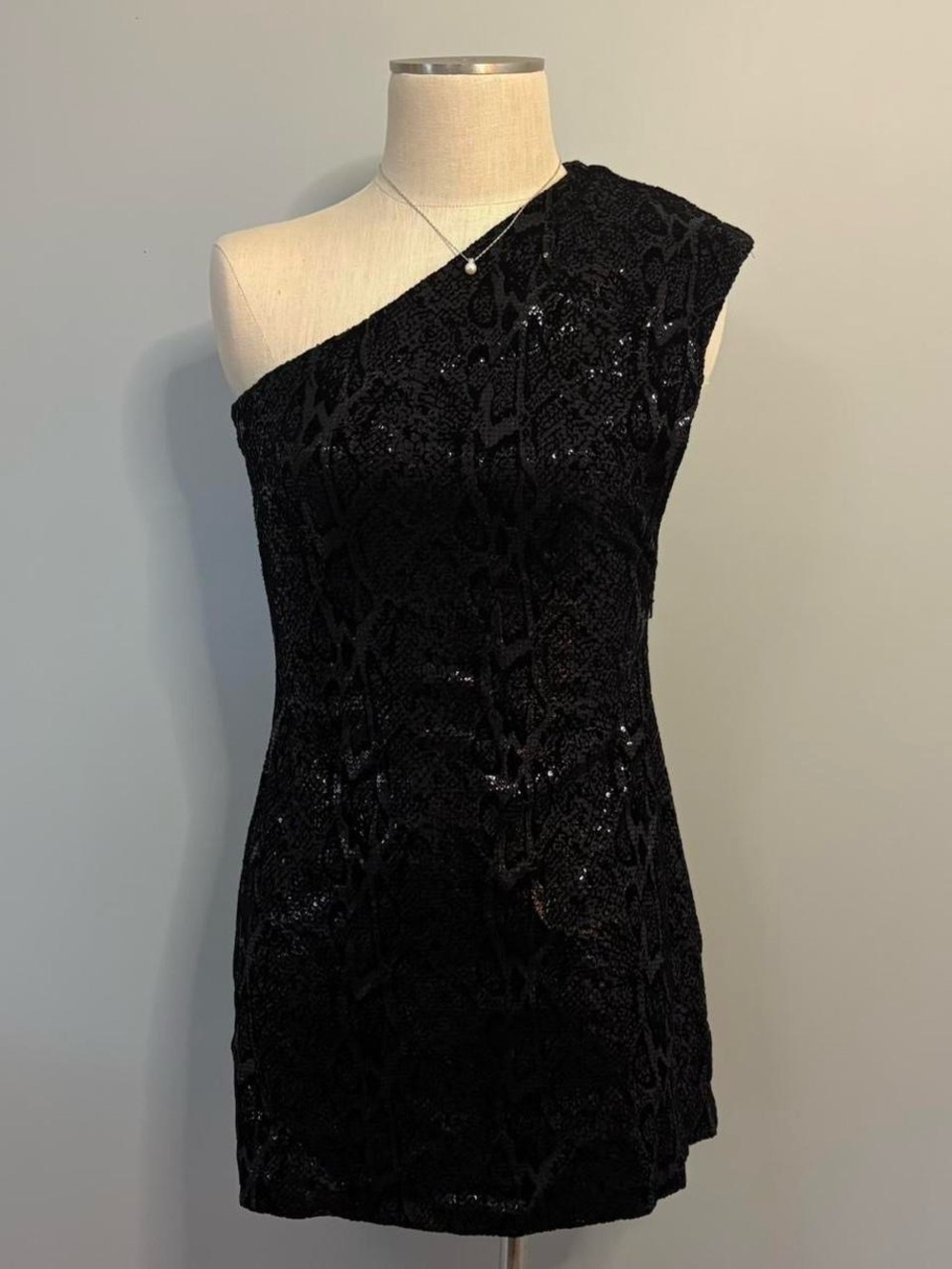 Halston Heritage One-Shoulder Black Sequin Mini Dress